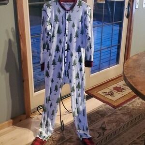 Lazy One Unisex The‎ Evergreen Sz M 1-piece Long Johns w Flap Pajamas